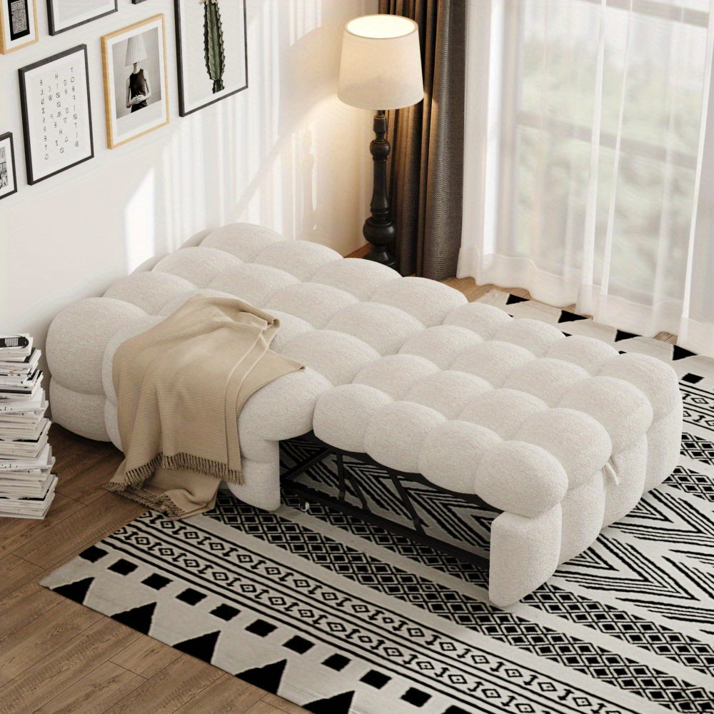 Bedbank – Slaapbank – Slaapstoel – Sleeper Sofa – 2-in-1 Bank – Teddy Stof – Compact Ruimtebesparend Design – Gemakkelijk Te Monteren