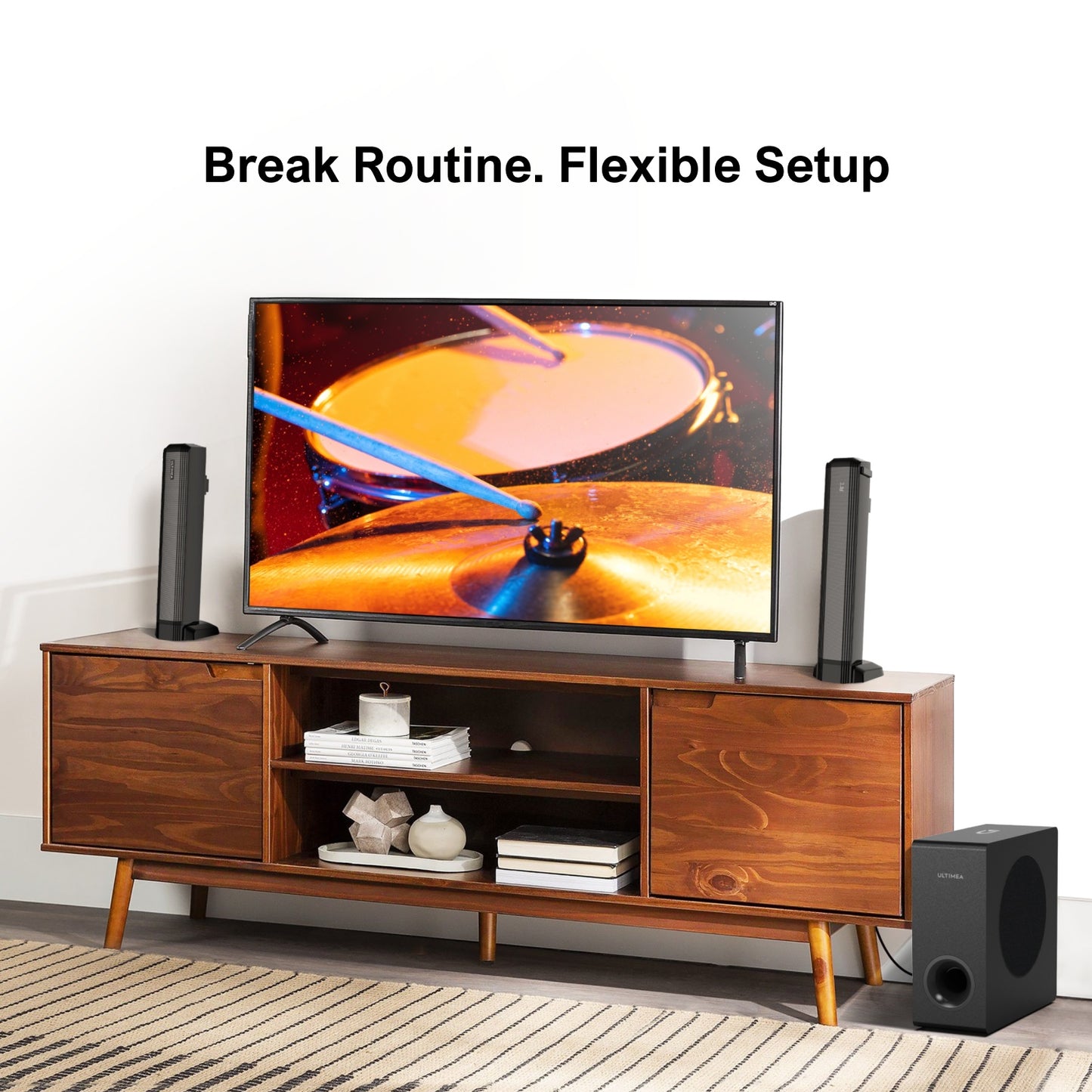 Soundbar – Home Cinema Speaker – Draadloze Speaker – TV Speaker – Audio System – 4.1 Kanaals Surround – 200W Piekvermogen – Draadloze Subwoofer met Afneembare Soundbar