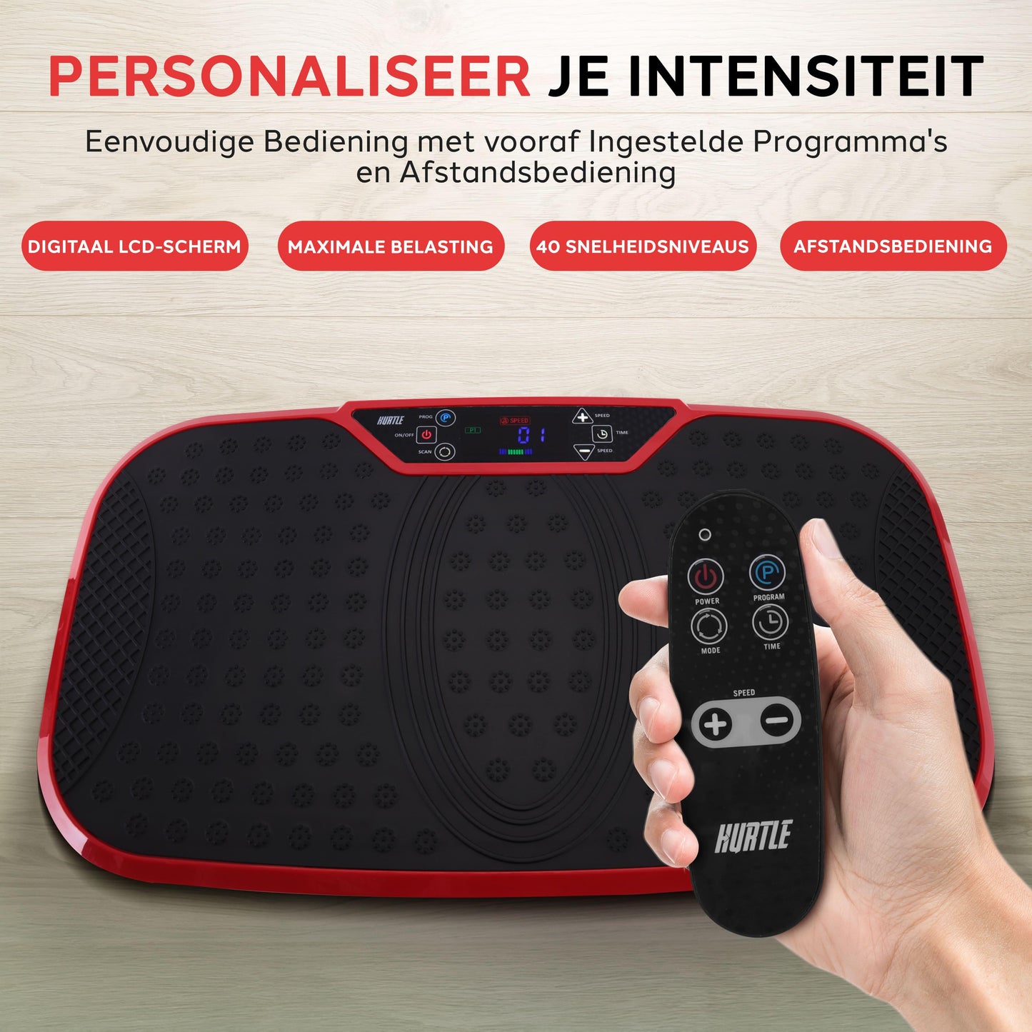 Vibration Platform Fitness Machine – Trillingsplaat – Fitness Plate – Vibratieboard – Workout Trainer – Rood – 40 Instelbare Intensiteiten – Anti-Slip Rubber