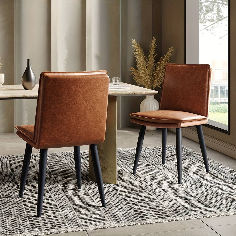 Eetkamerstoel – Stoel – Stoelset – Zitstoel – Cafestoel – Set Van 2 Grijze PU Stoelen – Dubbele Laag Kussen – Metaal Frame