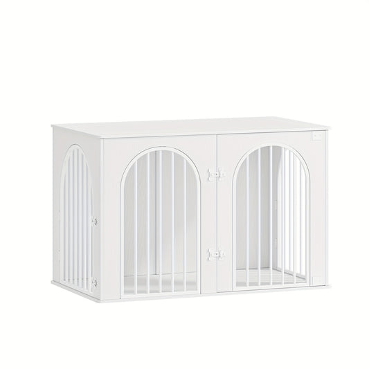 Dog Cage Furniture, 108cm Dog Box for Home, 3 Doors, Arch Door, Modern Dog Box Indoor for Dogs, Side Table, Dog Cage Heavy Duty, 108 X 64 X 76cm, Vintage Brown - QUORE
