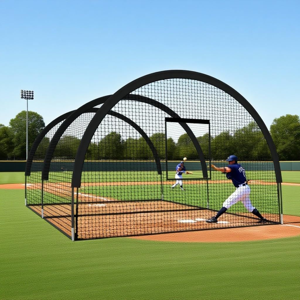 Batsportkooi – Oefenkooi – Batting Cage – Baseball Kooi – Trainingskooi – 975x366x244 cm – Heavy-Duty Stalen Frame & Compleet Net