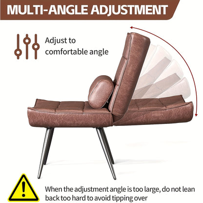 Manual Adjustable Recliner Chair - Brown -like Upholstery, Sturdy & Metal Frame - Heavy-Duty Living Room, Home Office, Reading Chair - Easy Assembly - Modern Retro Lounge Sofa for Living Room Decor, Versatile Furniture, Sleek
