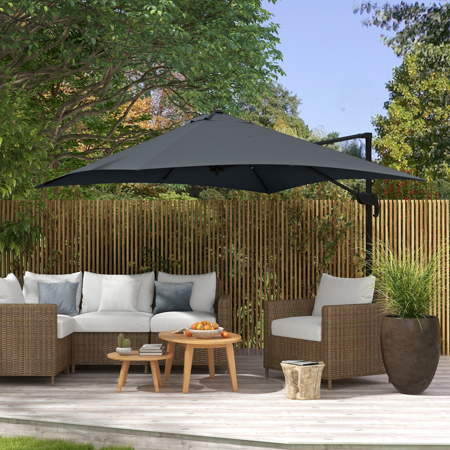 Parasol Vierkant – Zonwering – Tuinparasol – Terrasparasol – Luifel – Kantelbaar – 360° Draaibaar – Aluminium Frame – 3x3 Meter – Donkergrijs
