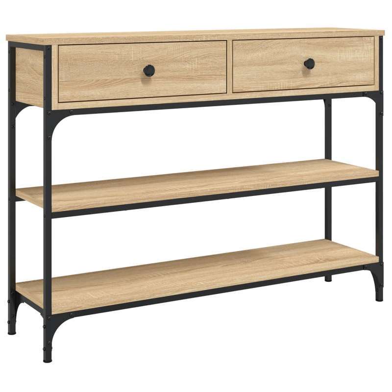 Console Tafel – Sidetable – Opbergkast – Dressoir – houten Kast – Stevig Hout En Metaal – 2 Lade Opbergruimte – 100x25x75 cm – Duurzaam Voor Huis En Kantoor – Bruin