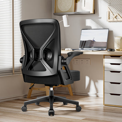 Modern Ergonomic Office Chair with Adjustable Lumbar Support, Breathable S-Shaped Backrest, Foldable Armrests, High-Density Foam Seat & Quiet 360° PU Wheels - Smooth