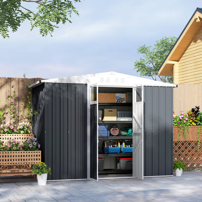 Tuinhuisje – Tuinschuur – Berging – Gereedschapsschuur – Metalen Schuur – 2,7 m² Opbergruimte – Gegalvaniseerd Staal – Ventilatieroosters en Ramen – Dubbele Deuren met Slot – Antraciet