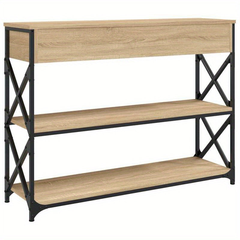 Sidetable – Wandtafel – Opbergmeubel – Halmeubel – Wandtafel Sonoma Eiken Bruin – 3 Lagen – Stijlvolle Zwarte Metaal Frame