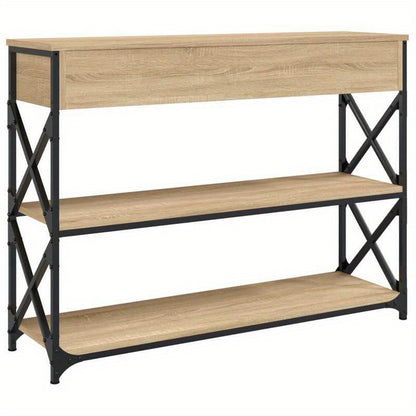 Sidetable – Wandtafel – Opbergmeubel – Halmeubel – Wandtafel Sonoma Eiken Bruin – 3 Lagen – Stijlvolle Zwarte Metaal Frame