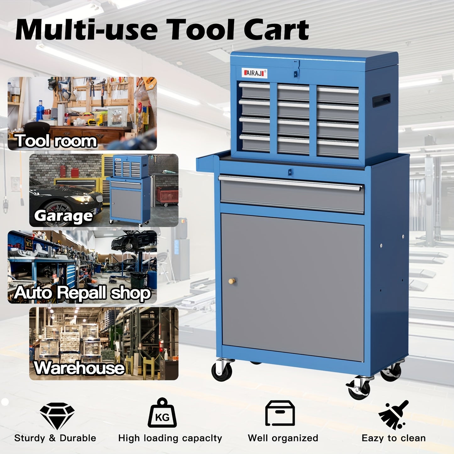 Werkplaatswagen – Gereedschapswagen – Opbergtrolley – Werkplaatskast – Gereedschapskar – 7 Laden – Stalen Constructie – Mobiel met Zwenkwielen