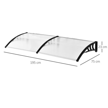 Luifel – Boogluifel – Deurluifel – Overkapping – Zonwering – Transparant Polycarbonaat – Robuust ABS Frame – 195x75x23 cm