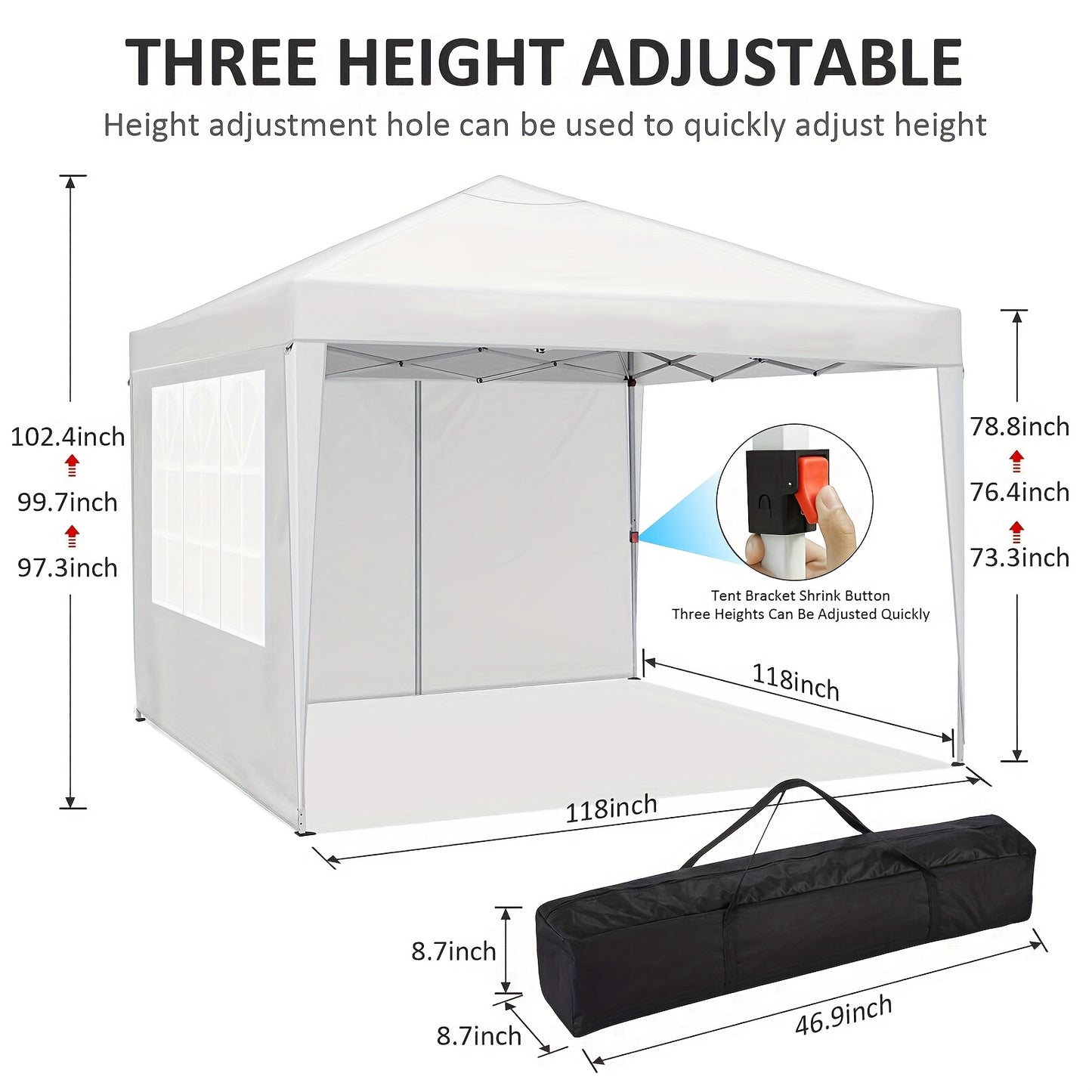 Pop-up Tent – Vouwbare Tent – Buitentent – Partytent – Zonnescherm – 3,05x3,05 Meter – Waterafstotend & UV-bestendig – 4 Afneembare Zijwanden
