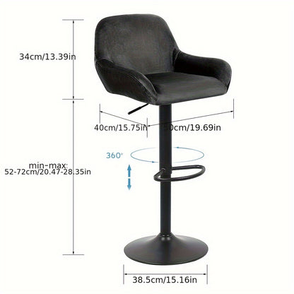2pcs Velvet Bar Stools with Armrests - Plush Wide Seat, Black Metal Legs, Modern Luxe Design, Easy Assembly for Kitchen Island, Bistro & Home, Premium Comfort Counter Stools, Counter Height Bar Stools