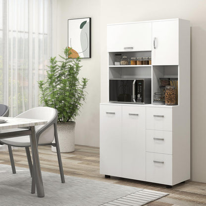 Keukenkast – Keukenkast Met Wielen – Keuken Opbergkast – Keukenkast Wit – Hoge Keukenkast – Compacte Opbergkast 89x39,5x168 cm – Verstelbare Planken & Duurzaam Zonder Elektriciteit