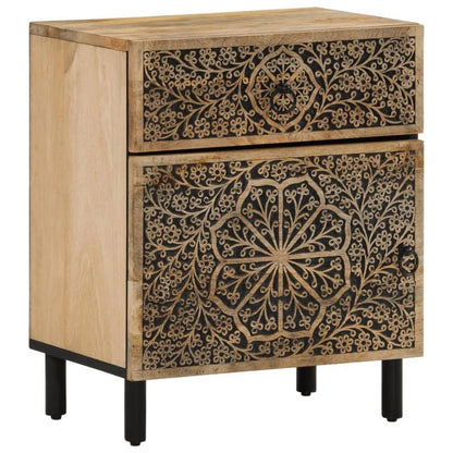 Nachtkastje – Bijzettafel – Ladekast – Opbergkast – Nachtkast – Massief Mangohout – Modern Design – Compact 50x33x60 cm – Zwarte en Gouden Deuren
