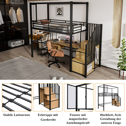 Hoogslaper – Stalen Bed – Met Trap – Opberglade – Kinderbed – IJzer & MDF – Acryl Raampaneel Met Magneet – Ruimtebesparend Design