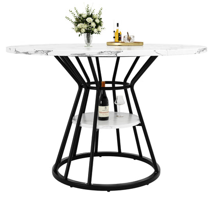 Eettafel – Tafel – Keukentafel – Eetkamertafel – Basis – Marmerpatroon Zwart Wit – Stijlvol Metalen Onderstel – Onderhoudsvriendelijk Oppervlak