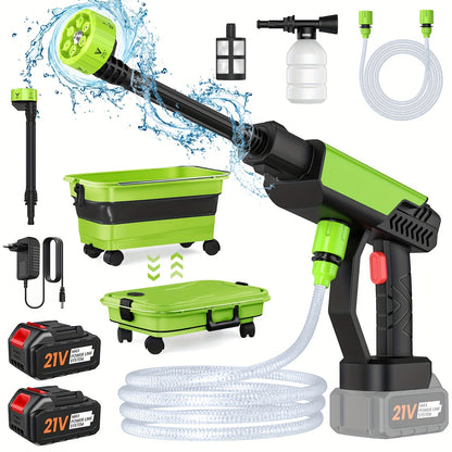 A Versatile Wireless High-Pressure Car Wash Water Gun, 30Bar Electric Cleaning Machine, Cordless Water Gun Foam Machine with Folding Water Tank, Suitable for Moutian Battery.