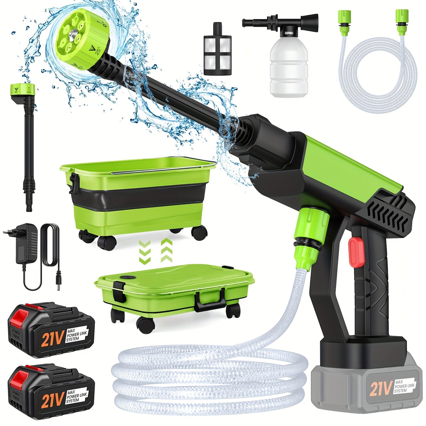 Draadloze Hogedruk Auto Wasmachine – Hogedrukreiniger – Waterpistool – Schoonmaakspuit – Cordless Cleaner – Inclusief 2 Batterijen en Oplader – 30 Bar Maximale Druk – Inklapbaar Waterreservoir