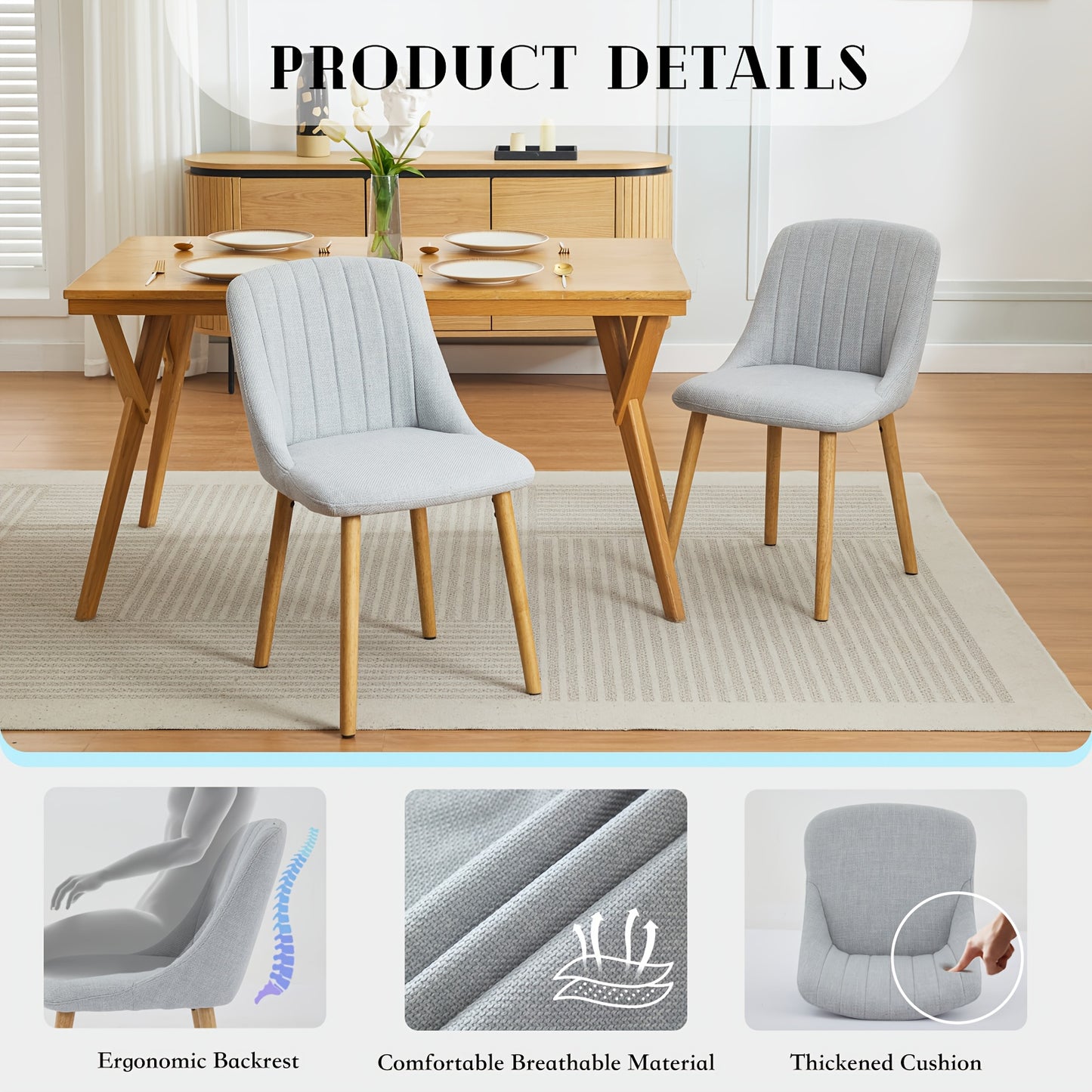 Scandinavische Eetkamerstoelen – Stoelen – Eetkamerstoelen – Design Stoelen – Tafelhoezen – Grijs – Massief Eiken Frame – Ergonomisch Zithouding
