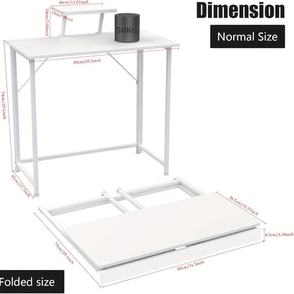Bureaublad – Bureau – Werkplek – Computerbureau – Kantoorbureau – Ergonomisch Design – Inklapbaar – 80x45x74 cm – Stevig Metalen Frame