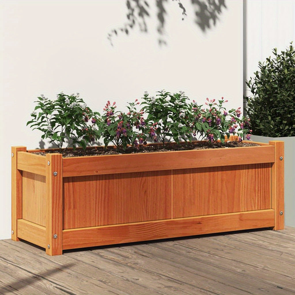 Plantenbak – Bloembak – Moestuinbak – Kruidenbak – Balkonbak – Verhoogde Massief Dennenhouten Plantenbak – 90x31x31 cm – Duurzaam Wax Brown – Eenvoudig te Monteren