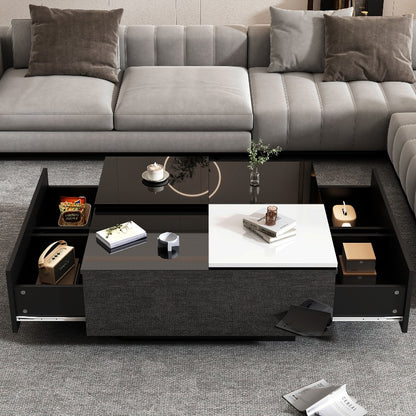 Zwarte Vierkante Salontafel – Koffietafel – Bijzettafel – Woonkamertafel – Opbergtafel – Verwijderbaar Wit Blad – Stabiele Metalen Driepootbasis 75x75x35 cm
