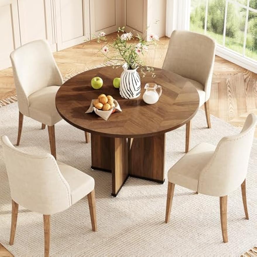 Ronde Eettafel – Keukentafel – Dinertafel – Tafel Voor 4 – Eetkamertafel – Industrieel Design – 120 cm Diameter – Robuust MDF Met X-Poot
