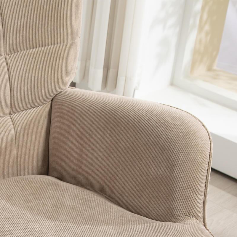 Modern Accent Chair with Ottoman - Ergonomic High-Density Foam Cushion & Hardwood Legs, Multifunctional Lounge Chair with Removable Ottoman, Easy Assembly, Beige/Neutral Tones for Living Room, Bedroom, Hallway - Durable Plast
