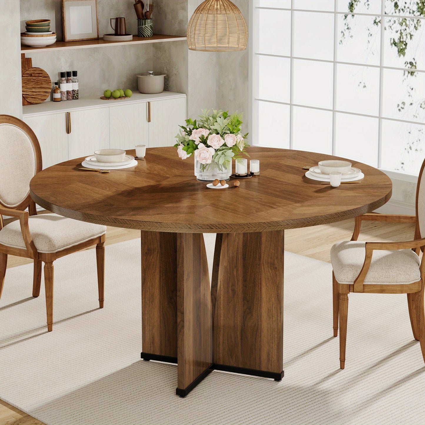 Eettafel – Ronde Tafel – Keukentafel – Houten Tafel – Werktafel – Rustiek Bruin – Geschikt voor 4 Personen – Robuust Samengesteld Hout