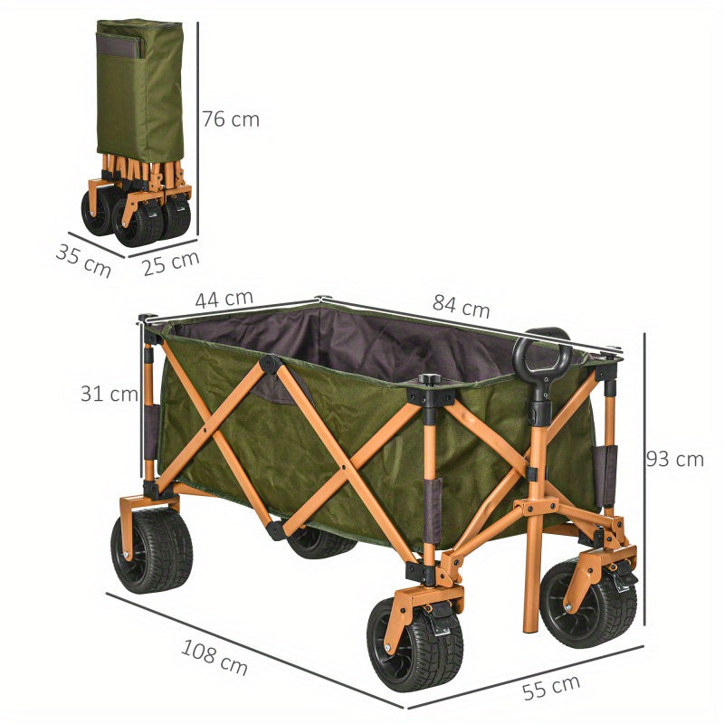 Bollerwagen – Bolderkar – Transportkar – Strandkar – Bolderwagen – Opvouwbaar – Draagvermogen 120 kg – Met Opvouwbaar Tafelblad – Groen - QUORE