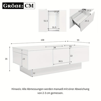 Salontafel – Coffee Table – Woonkamertafel – Tafeltje – Tafel met Opbergruimte – Wit Met Schuiffunctie – 2 Verborgen Vakken & 2 Lades – 100x55x35 cm – Modern Design