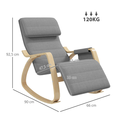 Schommelstoel – Relaxstoel – Fauteuil – Voedingsstoel – Schommelstoel Babykamer – Verstelbare Voetsteun – Stevig Houten Frame – Grijs