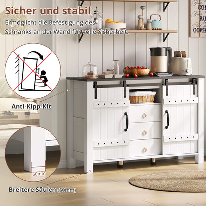 Buffetkastje – Buffetkast – Dressoir – Opbergkast – Sideboard – Wit Met Houten Accenten – 120x40x80 cm – MDF – Schuifdeuren En 3 Lades