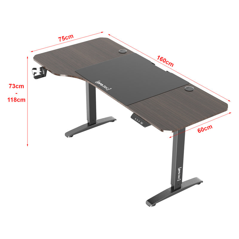 Hoogteverstelbaar Bureau – Zit Sta Bureau – Elektrisch Bureau – Verstelbaar Werkblad – Gaming Bureau – Met Geheugenfunctie – 160x75 cm MDF Walnoot – Draagkracht 80 kg Mat Zwart