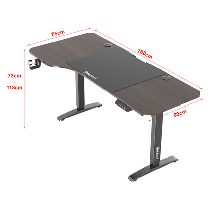 Hoogteverstelbaar Bureau – Zit Sta Bureau – Elektrisch Bureau – Verstelbaar Werkblad – Gaming Bureau – Met Geheugenfunctie – 160x75 cm MDF Walnoot – Draagkracht 80 kg Mat Zwart