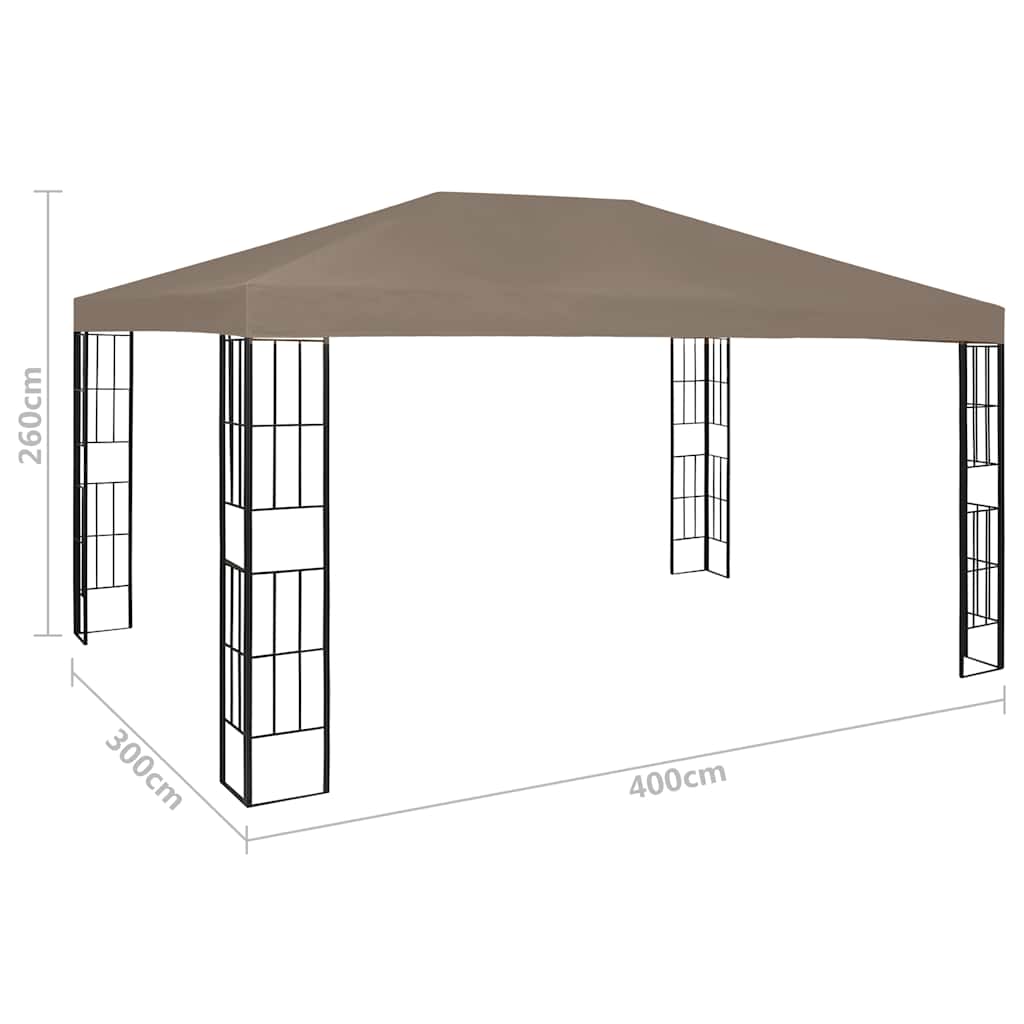 Tuinkamer – Overkapping – Prieel – Tuinoverkapping – Tuinhuisje – 3x4 Meter – Ventileerbaar Polyester Dak – Ingebouwde Sfeerverlichting Taupe