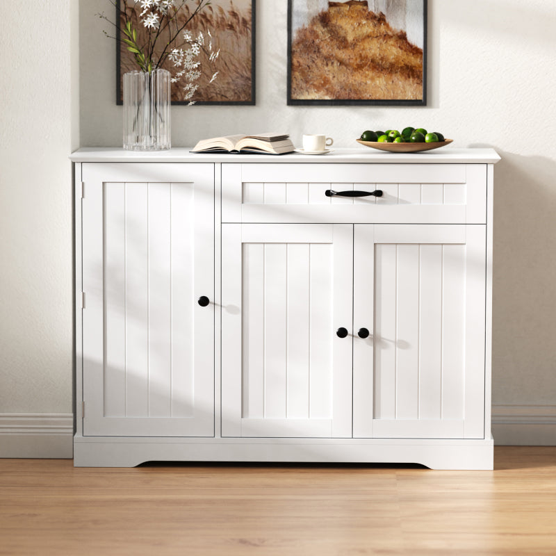 Dressoir – Sideboard – Buffetkast – Opbergkast – Woonkamerkast – Modern Elegant – 3 Deuren + Lade – MDF Wit – Verstelbare Planken – 40 KG Draagvermogen