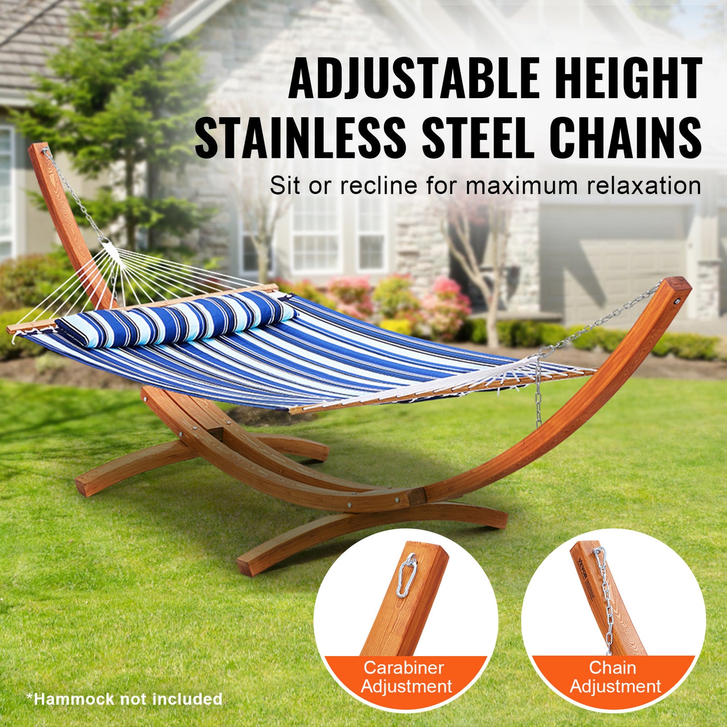 Houten Hangmatstandaard – Hangmat Frame – Houten Standaard – Boogvormige Steun – Outdoor Relaxstoel – Voor Hangmatten 270-400 cm – Verstelbare Hoogte – Draagkracht 215 kg