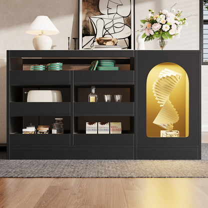 Dressoir – Sideboard – Ladekast – Opbergkast – Buffetkast – Zwart – Ruime Lades – Minimalistisch Design