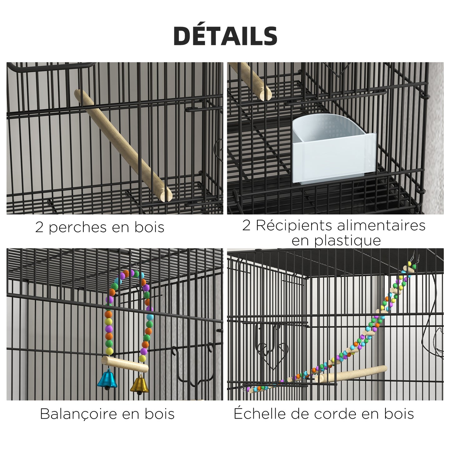 Dubbele Vogelkooi – Vogelkooi Met Standaard – Vogelkooi Groot – Parkietenkooi – Kanariekooi – Zwart Staal – Twee Lagen – Uitneembare Bodemlade
