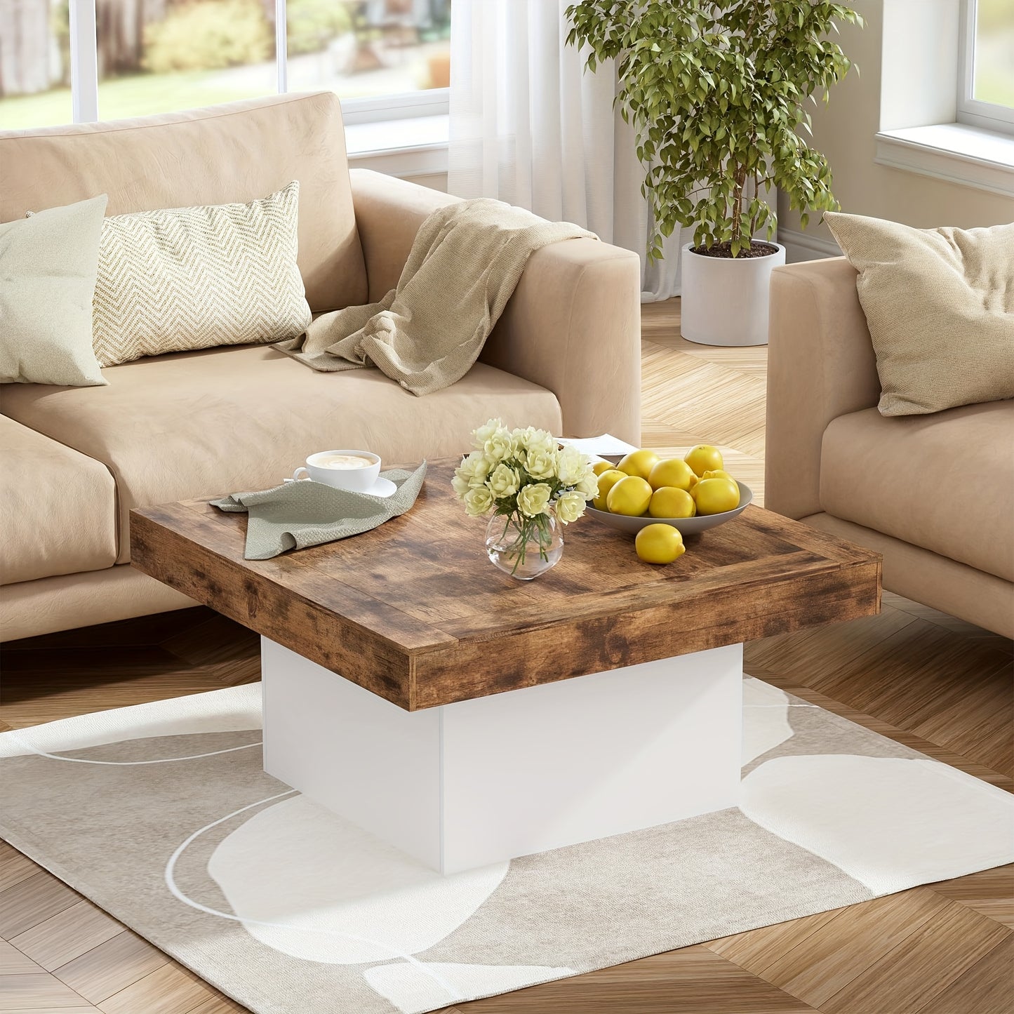 Salontafel – Koffietafel – Bijzettafel – Woonkamer Tafel – Huiskamer Meubel – Vierkant – Hout – 90x90x45 cm – Stevig Draagvermogen 45 kg – Gemakkelijk Schoon Te Maken