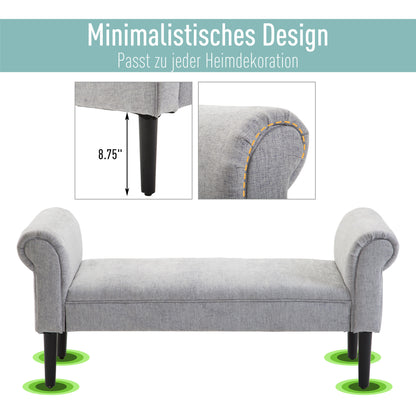 Gevloerde Bank – Loungekruk – Bedbank – Zitbank – Loungebank – Linnen Stof – Comfortabele Foam Vulling – Lichtgrijs 132x45,5x58 cm