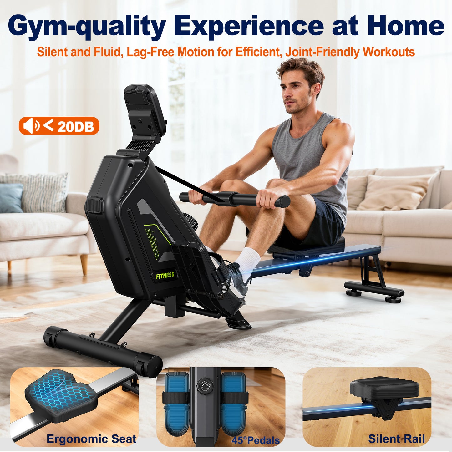 Rowing Machine for Home – 16 Resistance Levels, Quiet Magnetic Rowing Machine with APP, 160Kg Load Capacity, Easy Assembly, Compact & Space-Saving