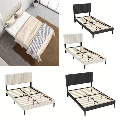 Gestoffeerd Bedframe – Gestoffeerd Bed – Bedframe Met Hoofdbord – Lattenbodem Bed – Stalen Bedframe – Zwart – Draagkracht 300 kg – 16,5 cm Hoog