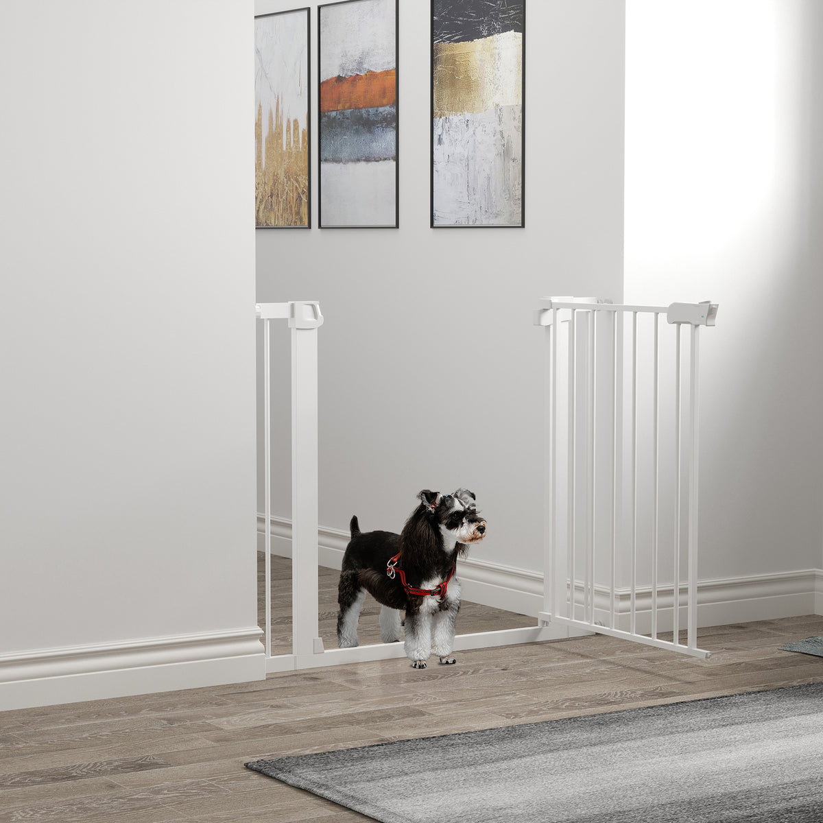 Traphekje – Babyhek – Kinderbeveiliging – Veiligheidspoortje – Speelhekje – Verstelbaar 75-96 cm – Metalen Wit – Automatisch Sluitend – Schroefloze Montage