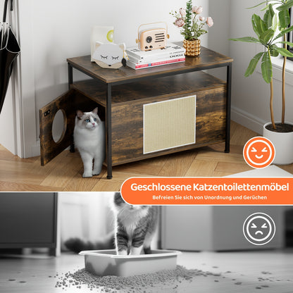 Kattenbakmeubel – Kattenkast – Kattenbak Kast – Kattenhuis – Kattenbak Ombouw – Tijgerhout Kleur – Extra Groot 80x50x59 cm – Inclusief Krabmat