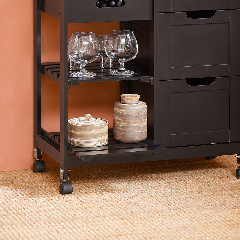 Keukentrolley – Serveerwagen – Keukenwagen – Opbergwagen – Werkblad Trolley – 68x38x85 cm – MDF Hout & Kurk