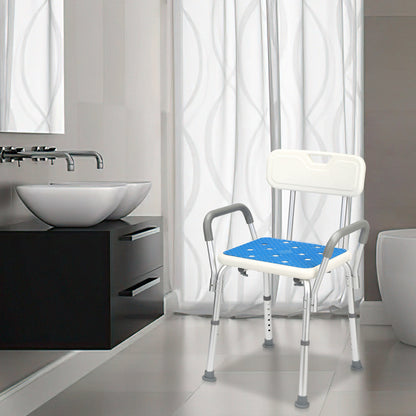 Shower Chair with Armrests and Backrest, Shower Stool for Elderly, Removable Shower Chair, Height Adjustable Shower Seat, 41-53.5 cm, Load 136 kg, with Rubber Anti-Slip Cover, Shower Stool, Anti-Slip Stool, Suitable for Elder