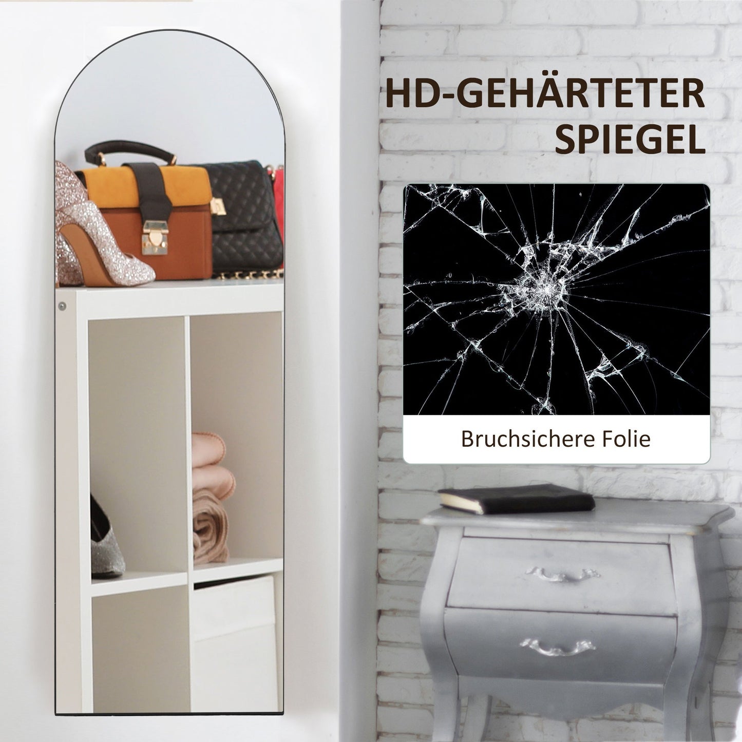 Full-Length Spiegel – Staande Spiegel – Wandspiegel – Volledige Lengte Spiegel – Vloerspiegel – Frameloos Design – Zwarte Metalen Standaard 50x150 cm